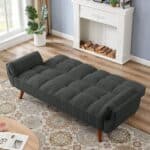 Mid-Century Modern Dark Grey Linen Convertible Futon Sofa Bed 7 Mid-Century Modern Dark Grey Linen Convertible Futon Sofa Bed