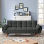 Mid-Century Modern Dark Grey Linen Convertible Futon Sofa Bed 8 Mid-Century Modern Dark Grey Linen Convertible Futon Sofa Bed