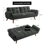 Mid-Century Modern Dark Grey Linen Convertible Futon Sofa Bed 10 Mid-Century Modern Dark Grey Linen Convertible Futon Sofa Bed