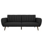 Dark Grey Mid-Century Futon Sofa Bed with Wooden Legs