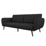 Dark Grey Mid-Century Futon Sofa Bed with Wooden Legs