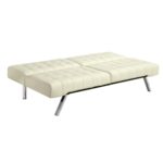 Vanilla Faux Leather Multi-Position Futon Sofa with Chrome Legs
