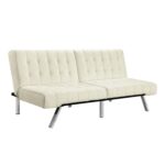 Vanilla Faux Leather Split-Back Futon Sleeper with Chrome Legs