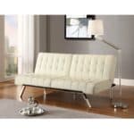 Vanilla Faux Leather Split-Back Futon Sleeper with Chrome Legs