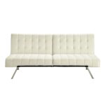 Vanilla Faux Leather Split-Back Futon Sleeper with Chrome Legs