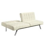 Vanilla Faux Leather Split-Back Futon Sleeper with Chrome Legs