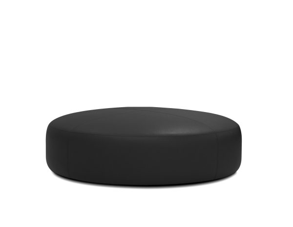 DISC Black Leatherette 40 Round Ottoman Pine Wood Frame 2