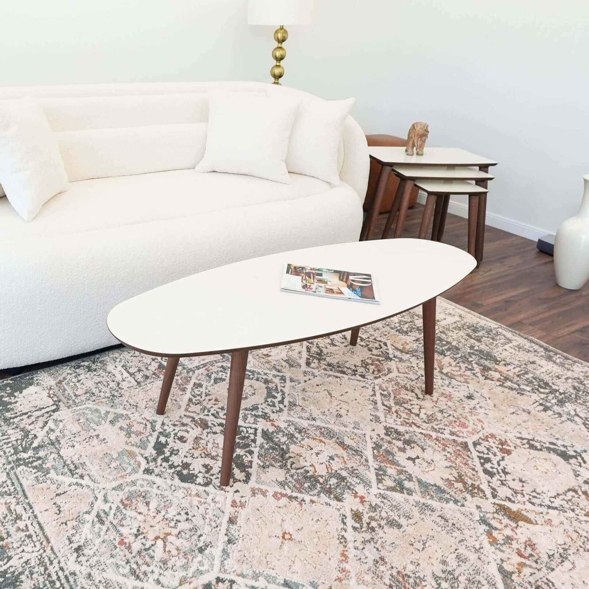 White Wood Mid-Century Modern Oval Center Table 2 White Wood Mid-Century Modern Oval Center Table - Image 2