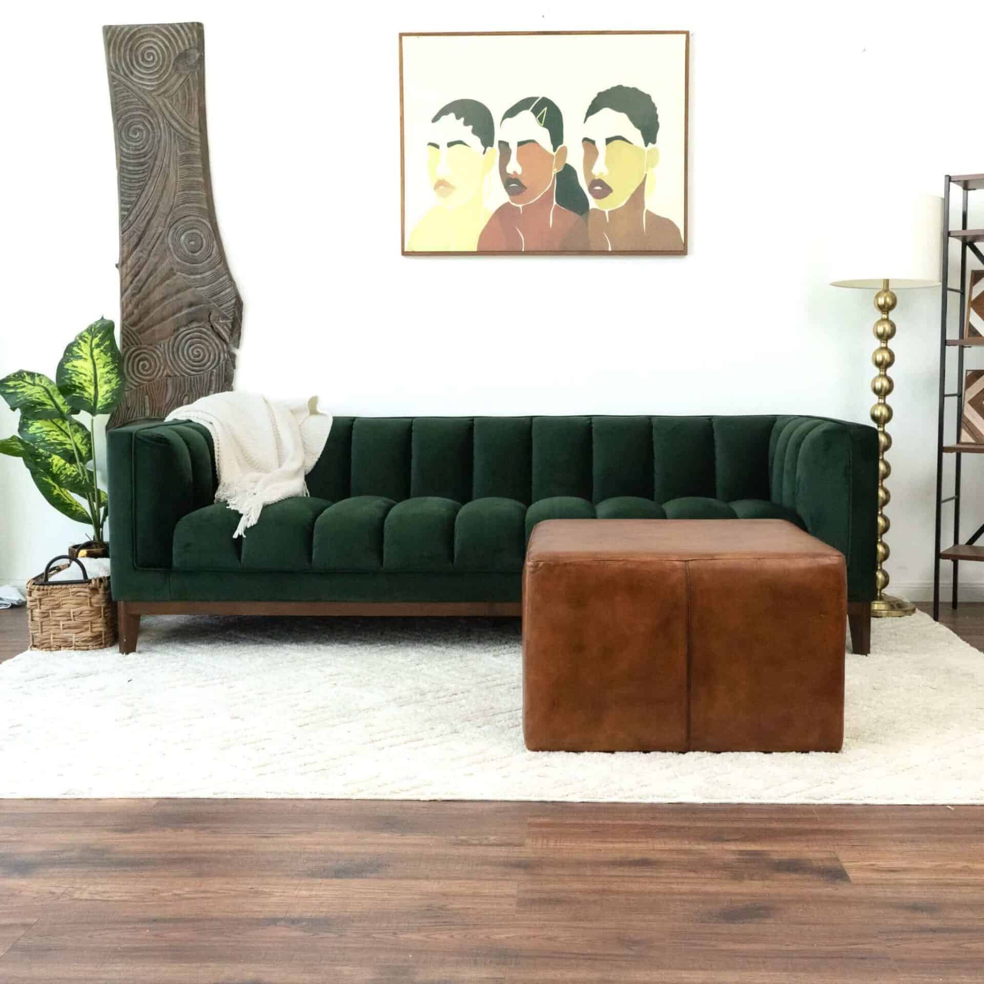 Tan Leather Mid-Century Square Ottoman 28 Inches 3 Tan Leather Mid-Century Square Ottoman 28 Inches - Image 3
