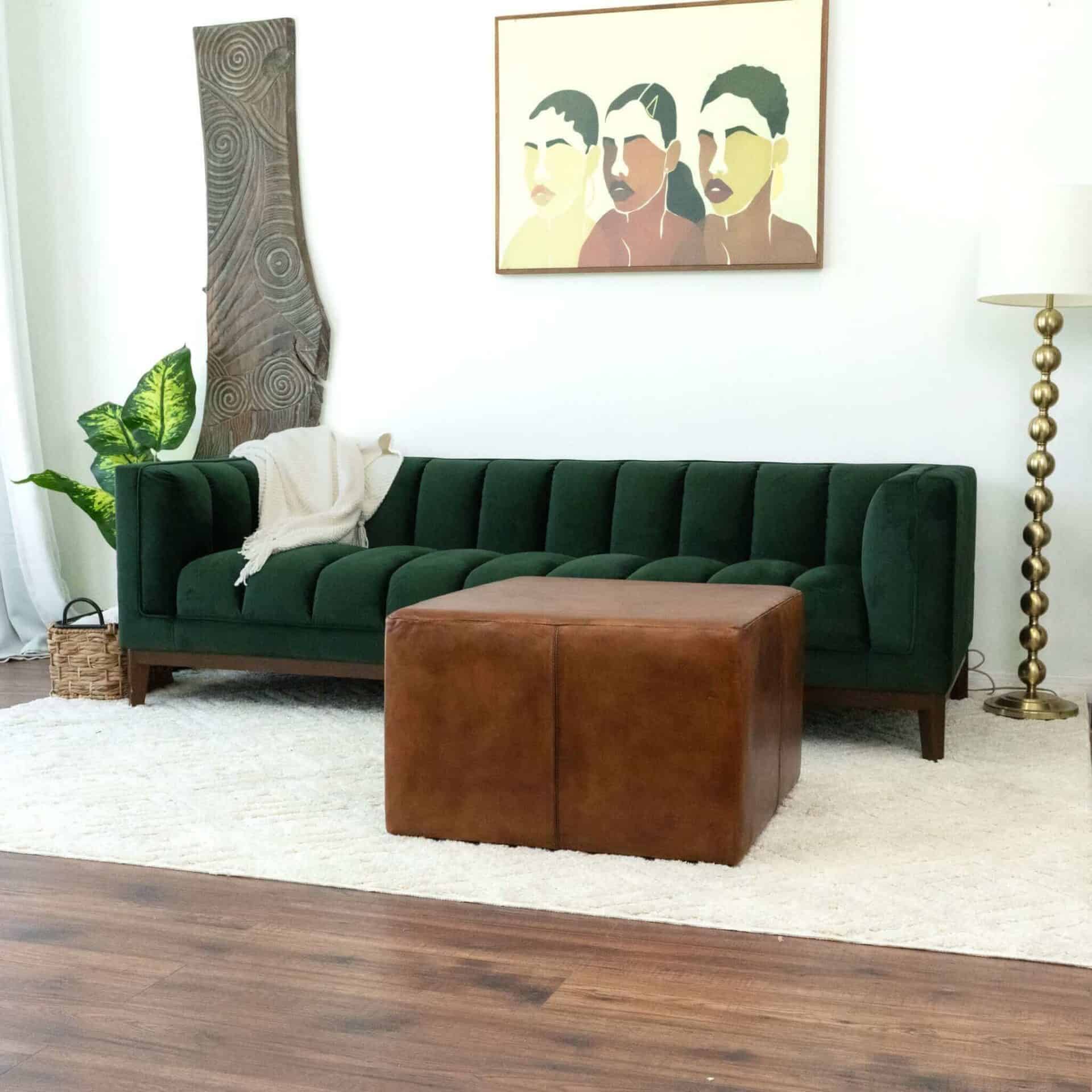Tan Leather Mid-Century Square Ottoman 28 Inches 1 Tan Leather Mid-Century Square Ottoman 28 Inches