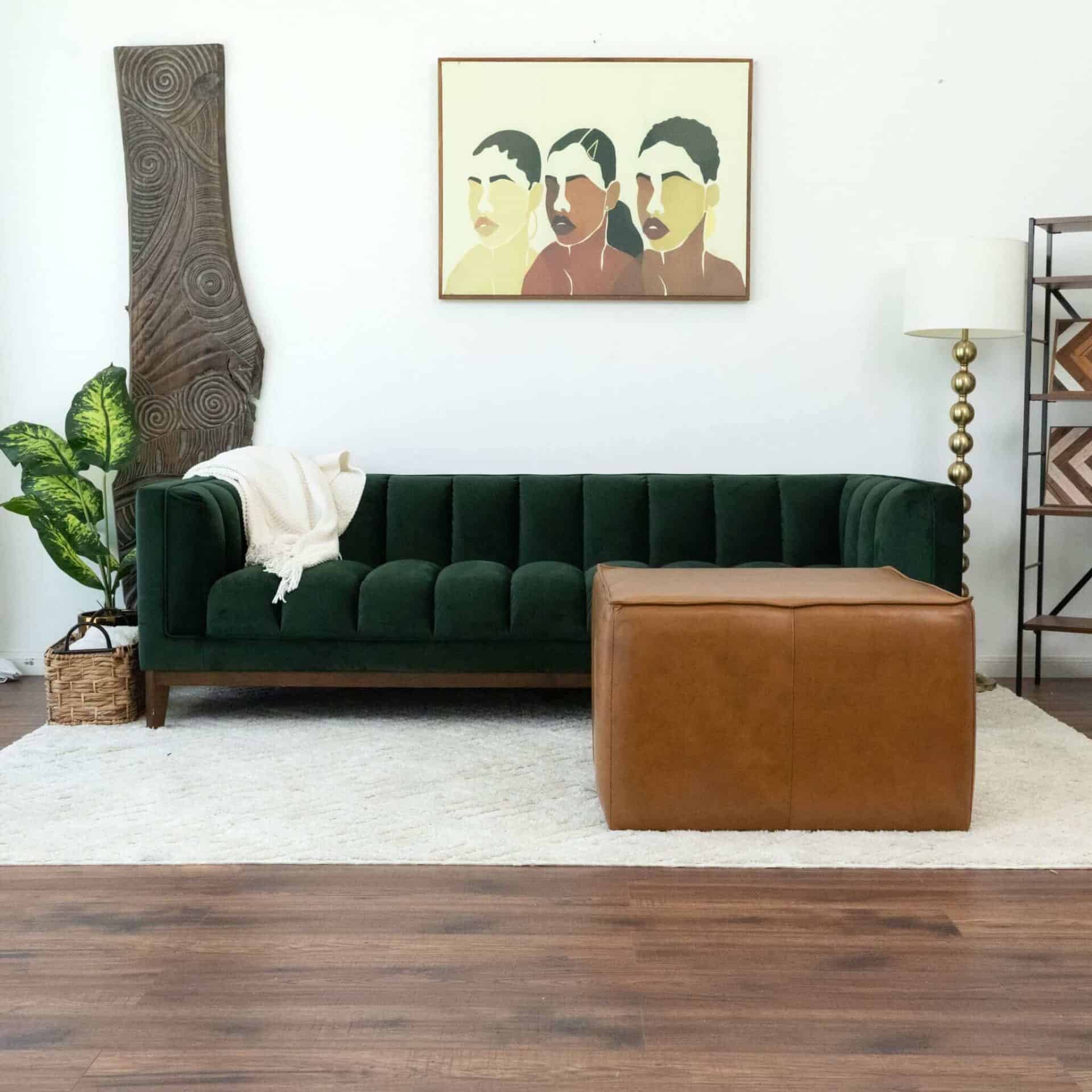 Tan Leather Mid-Century Square Ottoman 28 Inches 6 Tan Leather Mid-Century Square Ottoman 28 Inches - Image 6