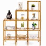 Bamboo Wood 5-Tier Bookcase and Plant Stand Storage Rack