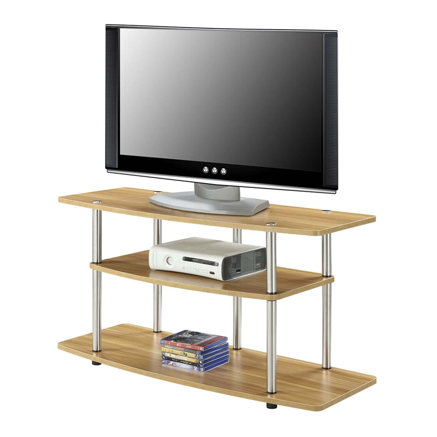 Modern Light Oak Wood and Metal TV Stand 2 Modern Light Oak Wood and Metal TV Stand - Image 2