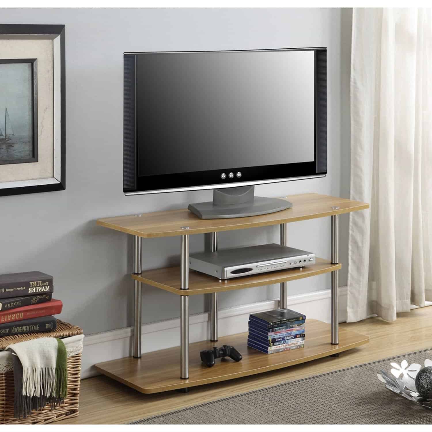 Modern Light Oak Wood and Metal TV Stand 3 Modern Light Oak Wood and Metal TV Stand - Image 3