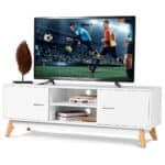 Mid-Century Modern White TV Stand with Storage and Shelves