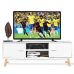 Mid-Century Modern White TV Stand with Storage and Shelves