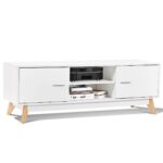 Mid-Century Modern White TV Stand with Storage and Shelves