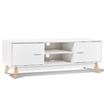 Mid-Century Modern White TV Stand with Storage and Shelves