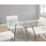 Modern Square Glass Dining Table with Chrome Base for Four 4 Modern Square Glass Dining Table with Chrome Base for Four
