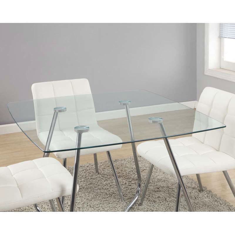 Modern Square Glass Dining Table with Chrome Base for Four 2 Modern Square Glass Dining Table with Chrome Base for Four - Image 2