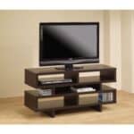 Modern Dark Brown Wood TV Stand with Open Shelving