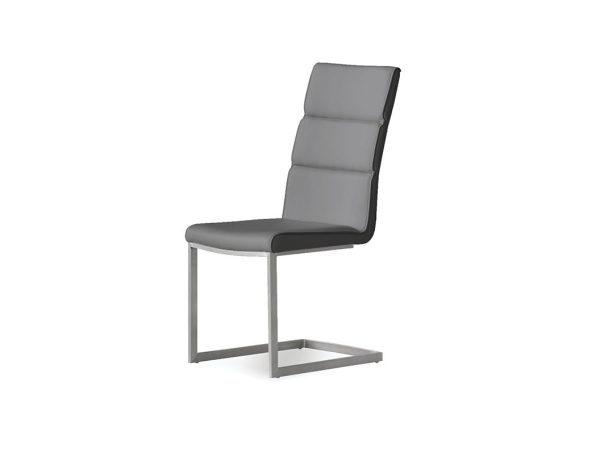 DUOMO Grey Leatherette Dining Chair Brushed Stainless Steel Legs 2