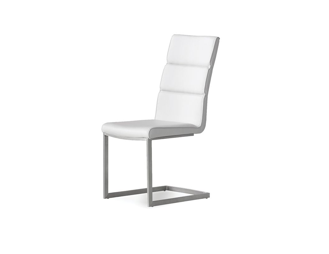 DUOMO White Leatherette Dining Chair Brushed Legs 1 DUOMO White Leatherette Dining Chair Brushed Legs