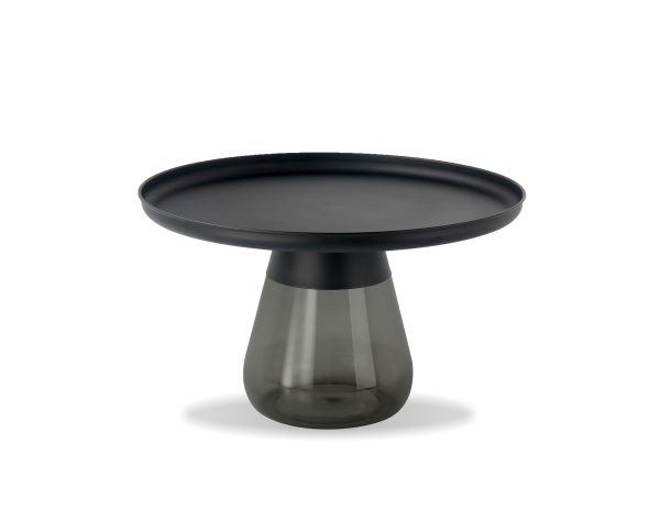 DUVERRE Smoke Glass Coffee Table Matte Black Aluminum 1