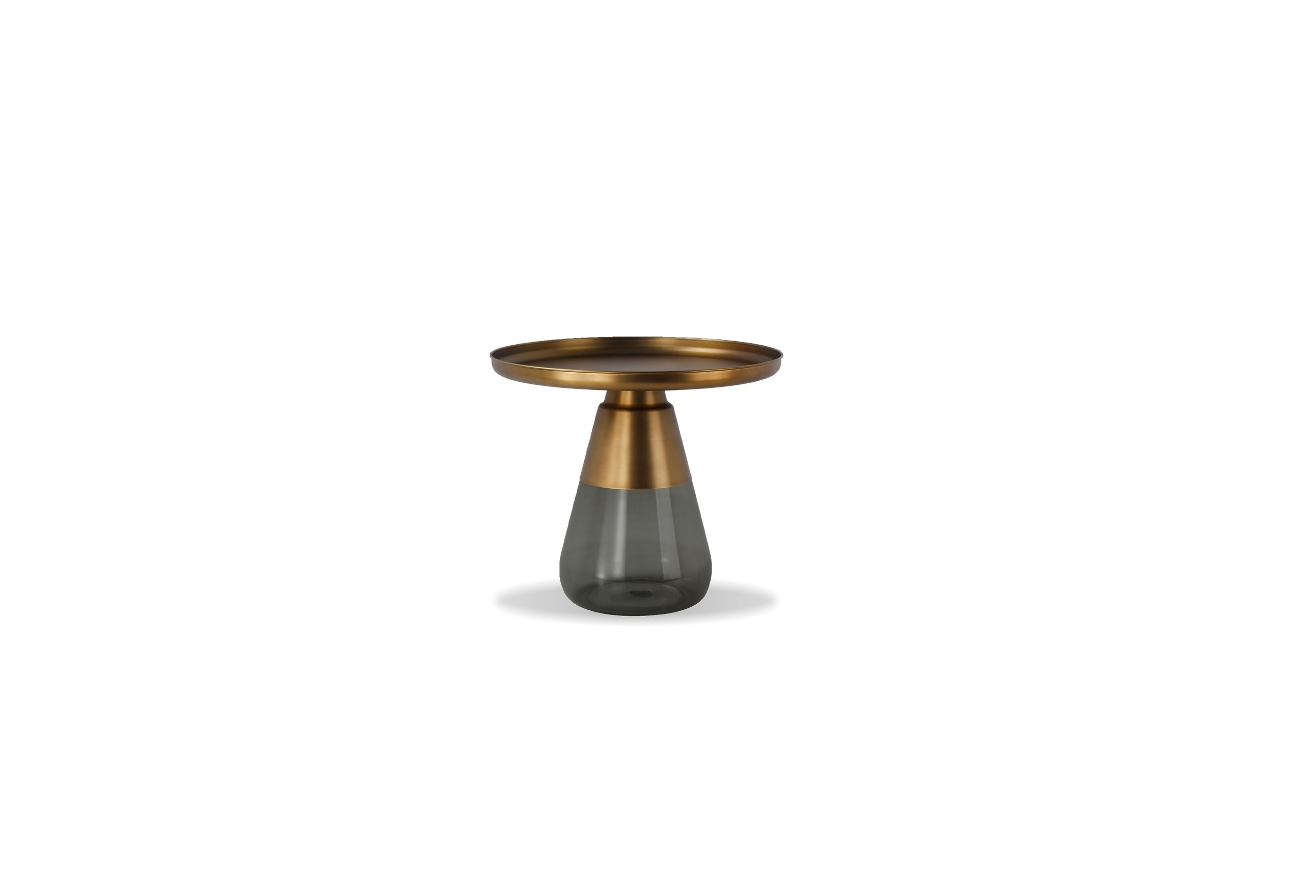 DUVERRE Smoke Glass End Table with Electroplated Brass Top 1 DUVERRE Smoke Glass End Table with Electroplated Brass Top