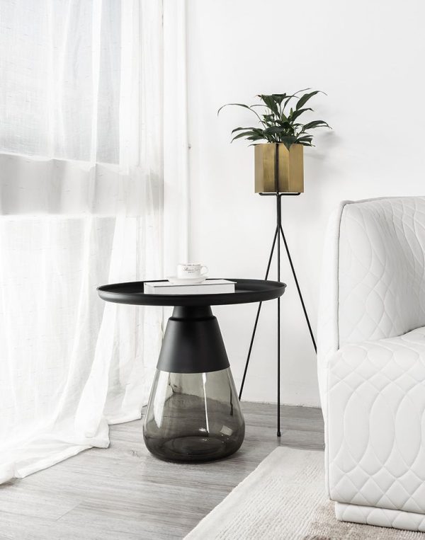 DUVERRE Smoke Glass Matte Black Aluminum End Table 3