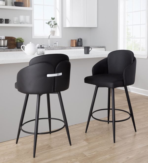 Dahlia 26 Contemporary Black Faux Leather Counter Stool Set of 2 1