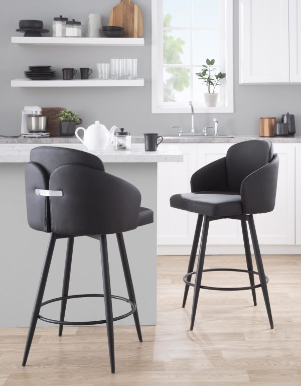 Dahlia 26 Contemporary Black Faux Leather Counter Stool Set of 2