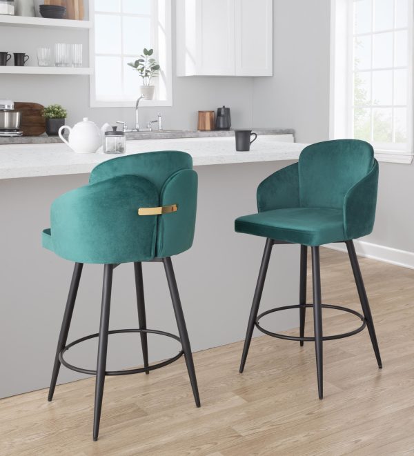 Dahlia 26 Contemporary Green Velvet Counter Stools Set of 2 1