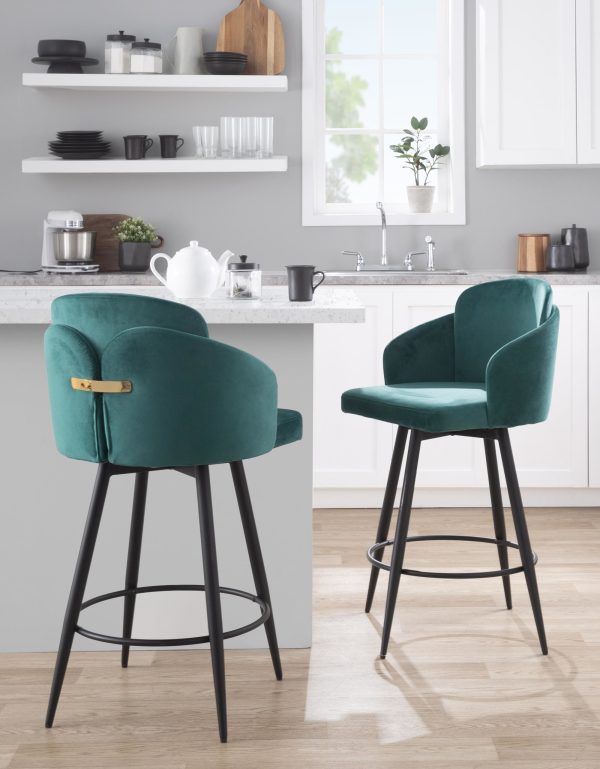 Dahlia 26 Contemporary Green Velvet Counter Stools Set of 2