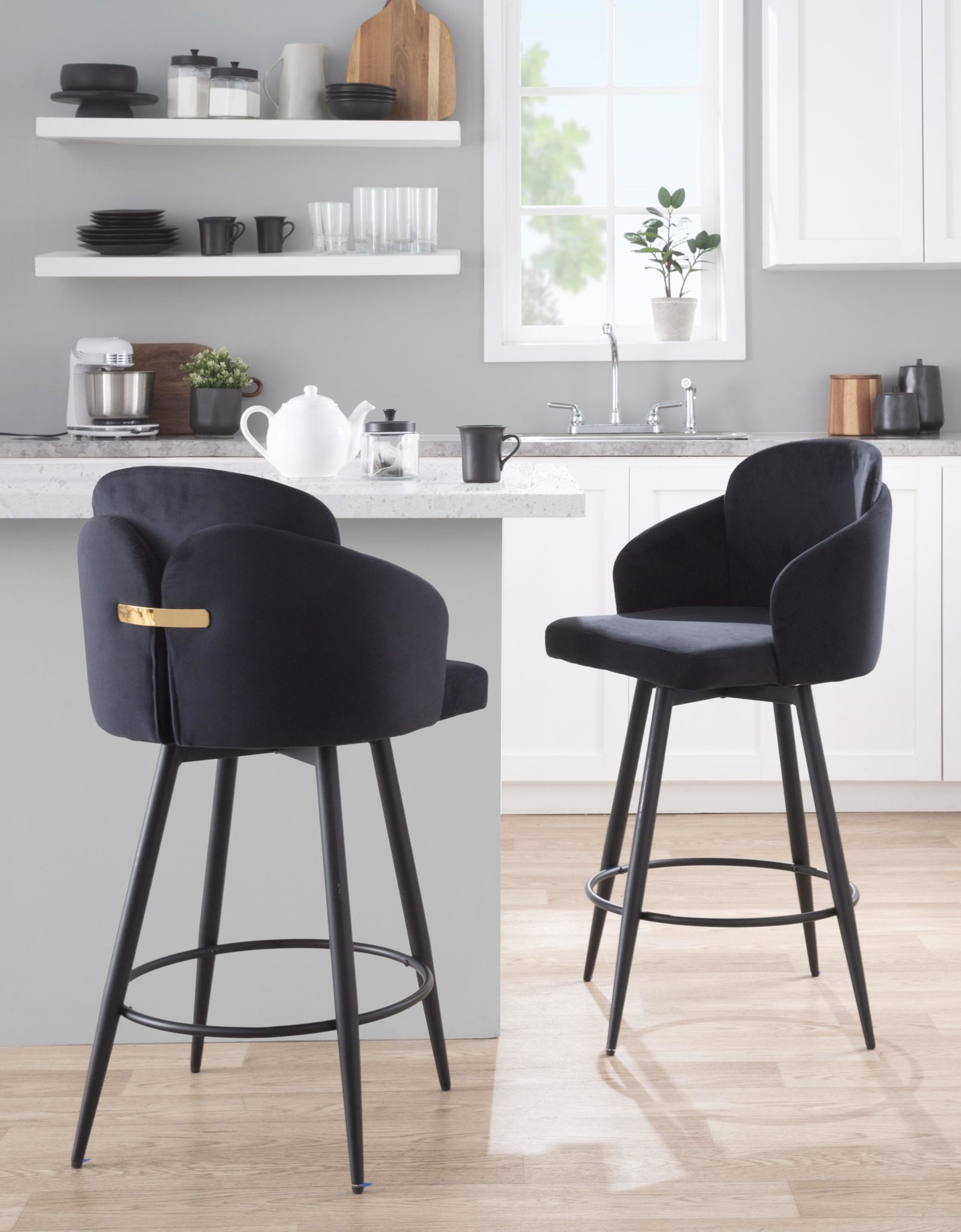 Dahlia 26-Inch Black Velvet Contemporary Counter Stools (Set of 2) 2 Dahlia 26-Inch Black Velvet Contemporary Counter Stools (Set of 2) - Image 2