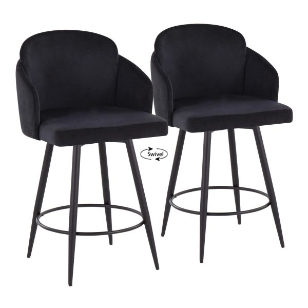 Dahlia 26 Inch Black Velvet Contemporary Counter Stools Set of 2 2
