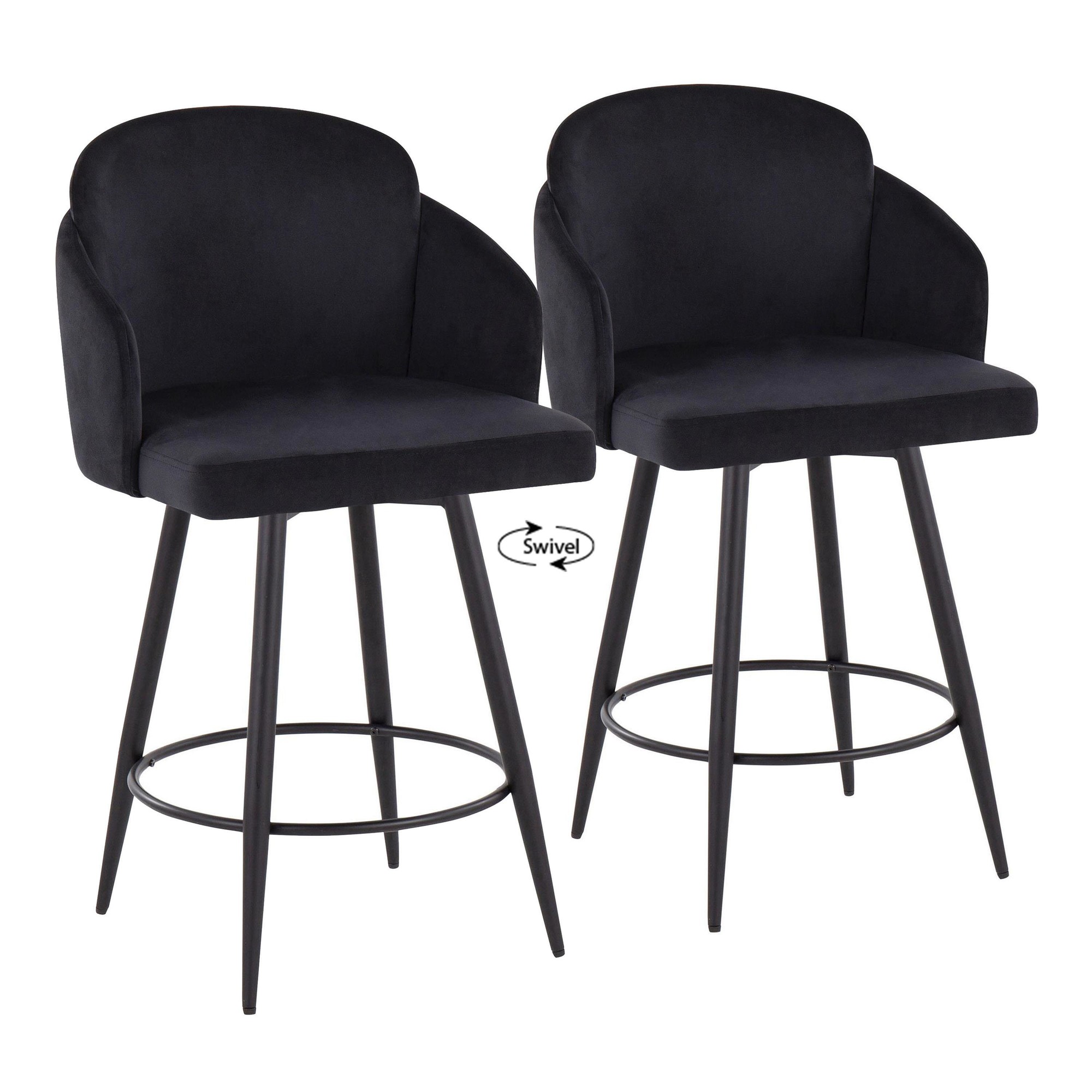 Dahlia 26-Inch Black Velvet Contemporary Counter Stools (Set of 2) 3 Dahlia 26-Inch Black Velvet Contemporary Counter Stools (Set of 2) - Image 3