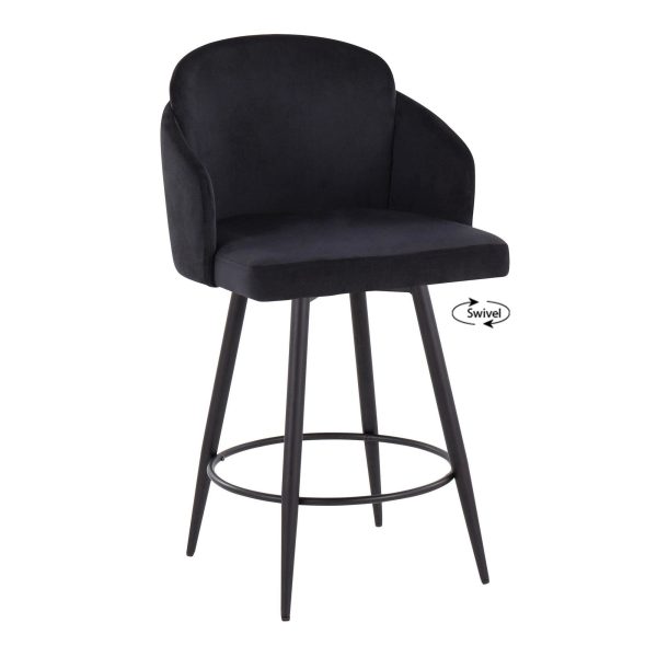 Dahlia 26 Inch Black Velvet Contemporary Counter Stools Set of 2 3