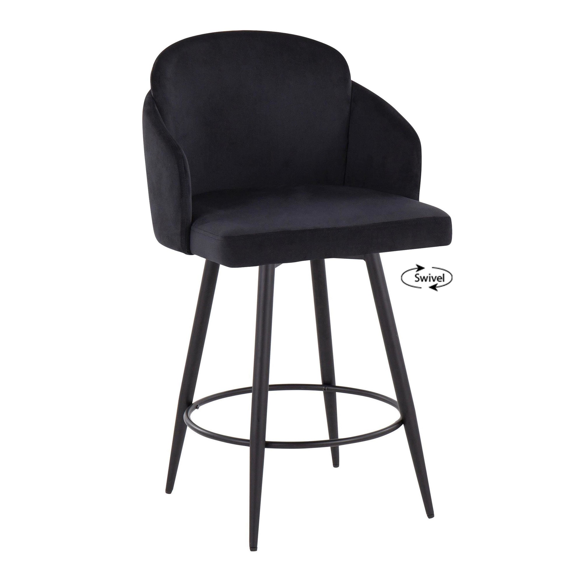 Dahlia 26-Inch Black Velvet Contemporary Counter Stools (Set of 2) 4 Dahlia 26-Inch Black Velvet Contemporary Counter Stools (Set of 2) - Image 4