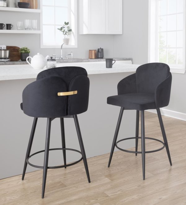 Dahlia 26 Inch Black Velvet Contemporary Counter Stools Set of 2