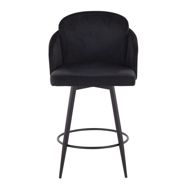 Dahlia 26 Inch Black Velvet Contemporary Counter Stools Set of 2 7