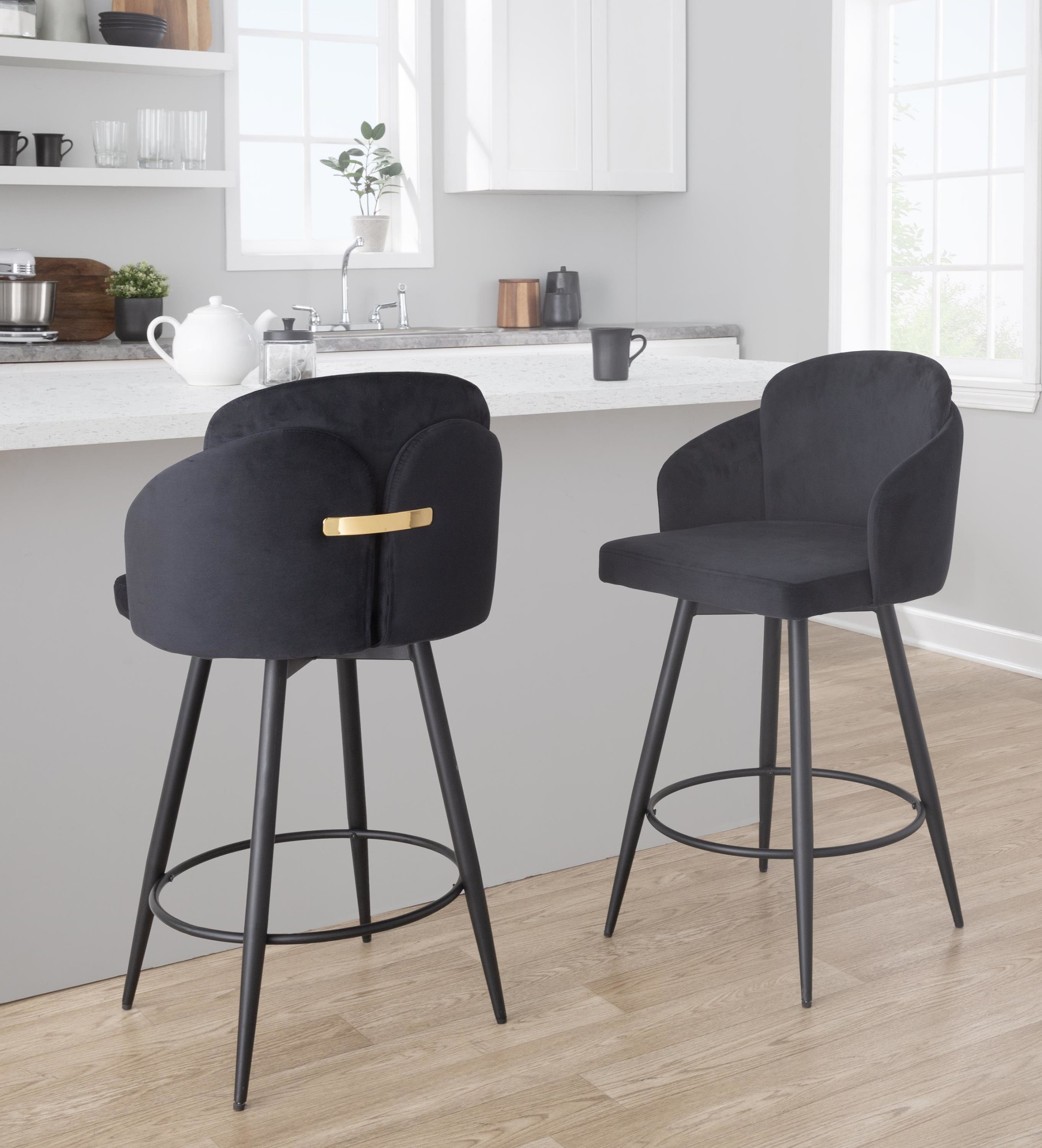 Dahlia 26-Inch Black Velvet Contemporary Counter Stools (Set of 2) 1 Dahlia 26-Inch Black Velvet Contemporary Counter Stools (Set of 2)