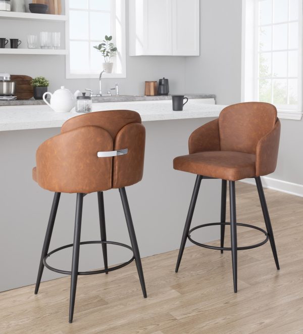 Dahlia 26 Inch Black and Camel Contemporary Counter Stools Set of 2 1