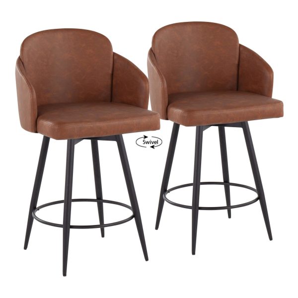 Dahlia 26 Inch Black and Camel Contemporary Counter Stools Set of 2 2