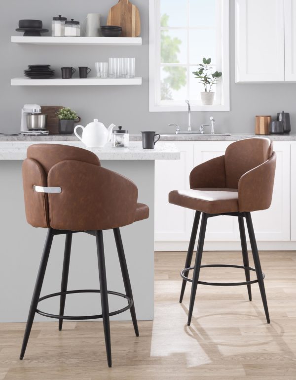 Dahlia 26 Inch Black and Camel Contemporary Counter Stools Set of 2