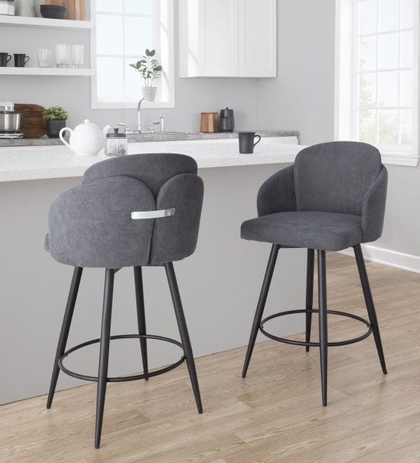 Dahlia 26 Inch Contemporary Grey Fabric Counter Stools Set of 2 1