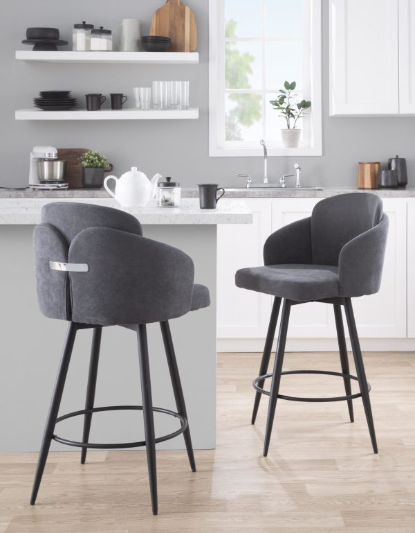 Dahlia 26 Inch Contemporary Grey Fabric Counter Stools Set of 2