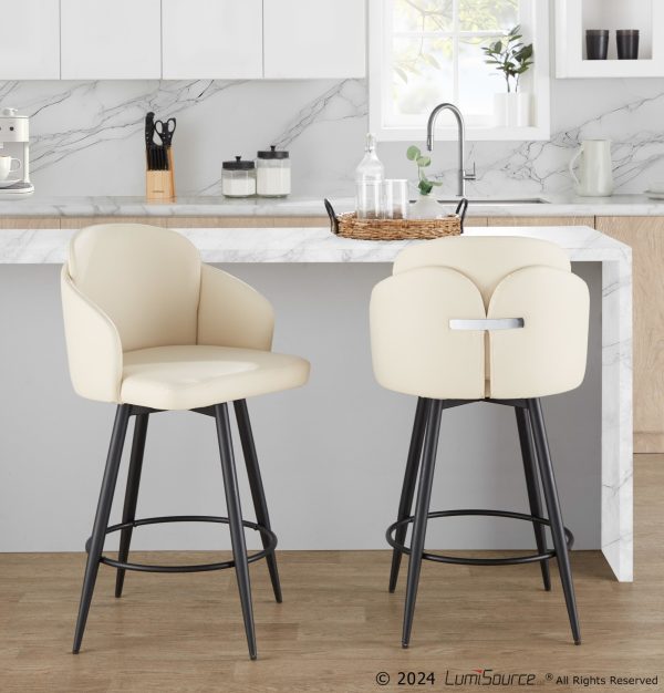 Dahlia 26 Inch Cream Faux Leather Contemporary Swivel Stools Set of 2 1