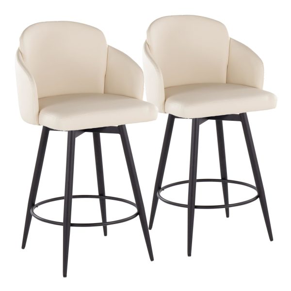 Dahlia 26 Inch Cream Faux Leather Contemporary Swivel Stools Set of 2 2