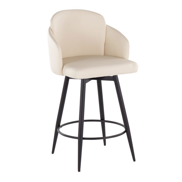 Dahlia 26 Inch Cream Faux Leather Contemporary Swivel Stools Set of 2 3